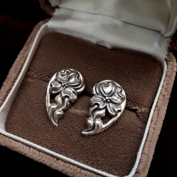 Vintage sterling silver art nouveau earrings - Picture 4 of 10